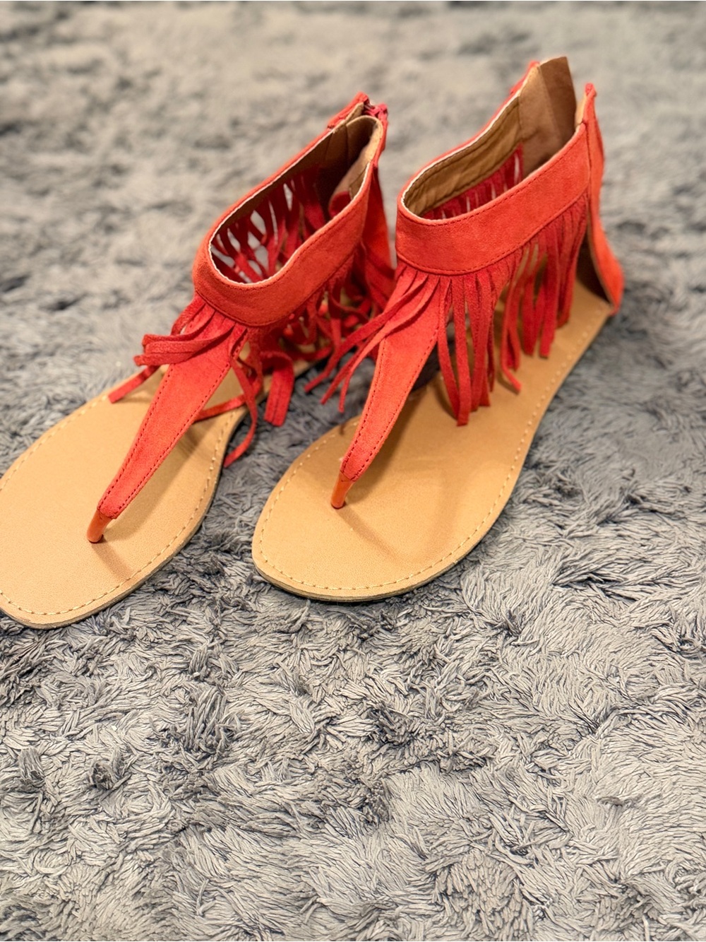Charlotte Russe Red Fringe Thong Sandals - Women's Fashion Sandals size 8